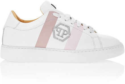 Philipp Plein Leather Lo-Top Sneakers Hexagon Wit/Roos
