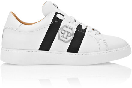 Philipp Plein Leather Lo-Top Sneakers Hexagon Wit/Zwart
