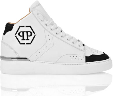 Philipp Plein Leather Mid-Top Sneakers Hexagon Zwart