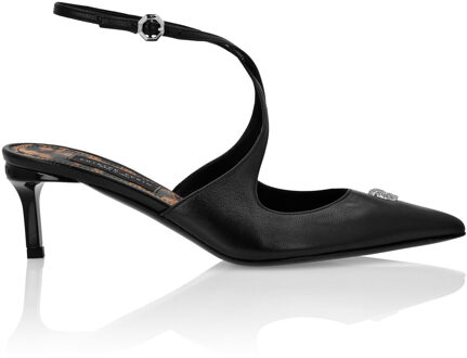 Philipp Plein Leather Sandals Low Heels 5 Skull Strass Zwart - EU 37