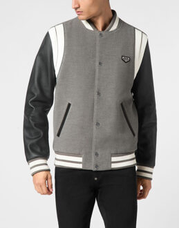 Philipp Plein Leren Bomber Grijs - L