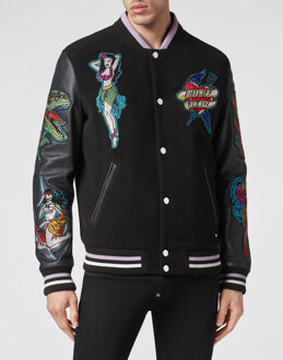Philipp Plein Leren Bomber Hawaii Zwart