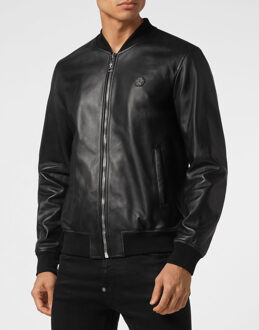Philipp Plein Leren Bomber - maat XL Zwart