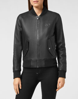 Philipp Plein Leren Bomber Zwart - XS