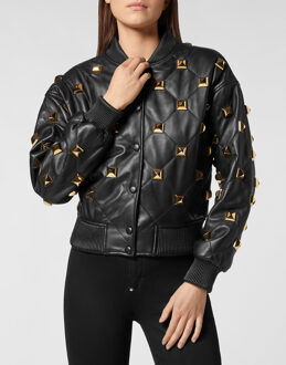 Philipp Plein Leren Bomber Zwart - XS