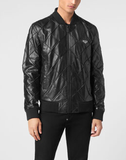 Philipp Plein Leren Bomber Zwart
