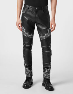 Philipp Plein Leren Broek Paisley Zwart - S