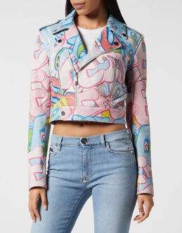 Philipp Plein Leren Jas Bombing Graffiti Veelkleurig