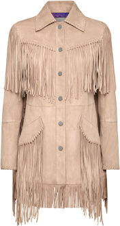 Philipp Plein Leren Jas Gothic Plein Beige - M