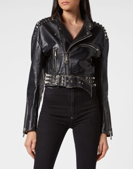 Philipp Plein Leren Jas Zwart - L