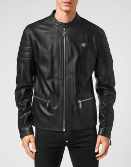 Philipp Plein Leren Moto Jas Zwart - L