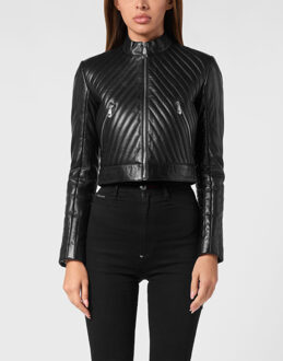 Philipp Plein Leren Motorrijder Flame Zwart - S