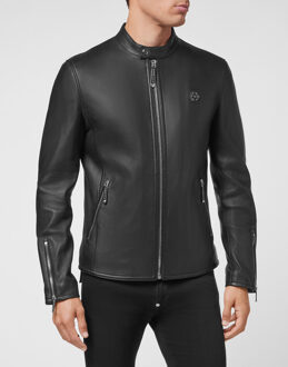 Philipp Plein Leren Motorrijder - maat 2XL Zwart