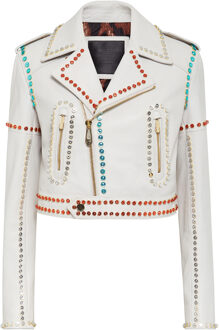 Philipp Plein Leren Motorrijder - maat L Wit