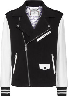 Philipp Plein Leren Motorrijder Zwart/wit