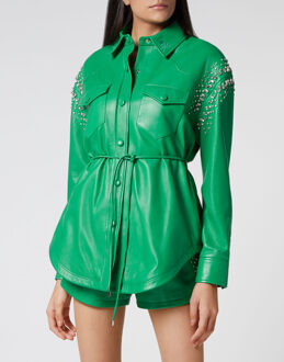 Philipp Plein Leren Shirt Groen - M