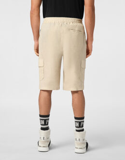 Philipp Plein Linen Short Trousers Coolkid Cargo Beige