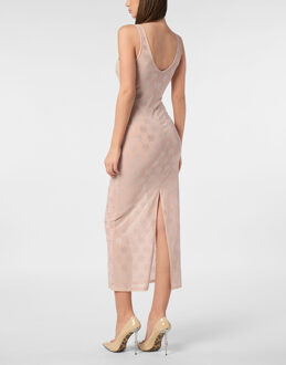 Philipp Plein Long Dress Monogram Strass Huidkleurig - XS