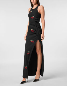 Philipp Plein Long Dress Rib Cherries Zwart - L