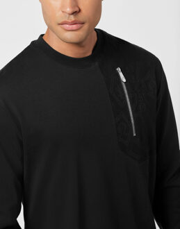 Philipp Plein Long Sleeve T-Shirt With Jacquard Crest Insert - maat L Zwart
