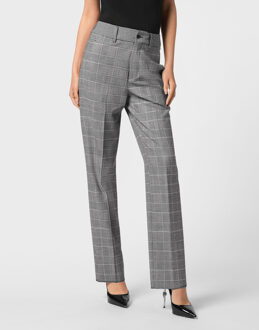 Philipp Plein Long Straight Trousers Prince Of Wales Grijs - XS