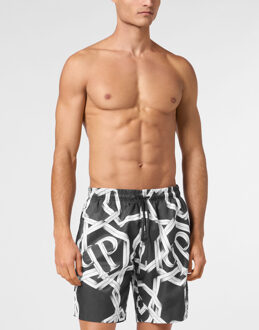Philipp Plein Long Swim Boxer Chains Zwart