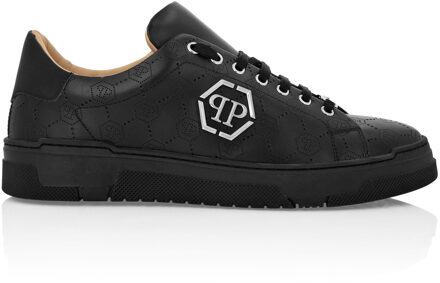 Philipp Plein Low Top Leather Skeakers Matte Monogram - maat EU 43 Zwart