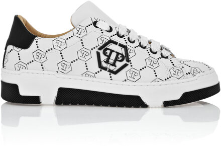 Philipp Plein Low Top Leather Skeakers Matte Monogram - maat Zwart