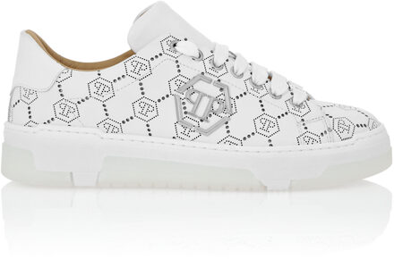 Philipp Plein Low Top Leather Skeakers Matte Monogram Wit - EU 41
