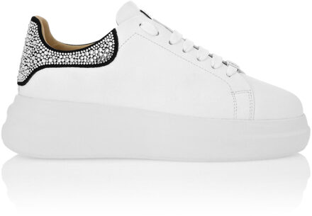 Philipp Plein Low Top Sneakers Monogram Strass - maat EU 37 Wit/Zwart