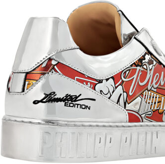 Philipp Plein Mirror Leather Low Top Sneakers Golden Eagle Zilver