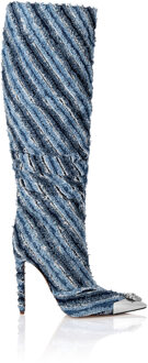 Philipp Plein Mix Denim High Boots Hi-Heels Blauw