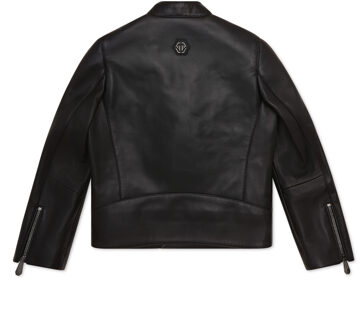 Philipp Plein Nappa Leather Biker Jacket - maat Zwart