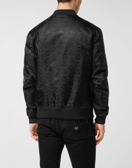 Philipp Plein Nylon bomber jacquard met monogram - maat 50 (Borst) Zwart