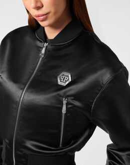 Philipp Plein Nylon Cropped Bomber Fatale Zwart
