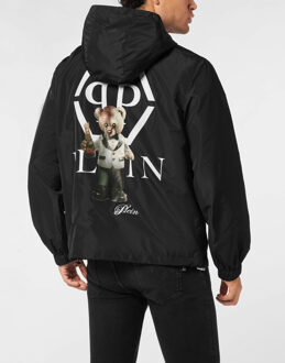 Philipp Plein Nylon Hooded Windbreaker Plein Teddy Zwart - S