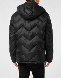 Philipp Plein Nylon Short Puffer Jacket Zigzag Zwart - 2XL