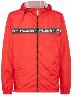 Philipp Plein Nylon Windbreaker Hooded Jas Philipp Plein , Red , Heren - 2Xl,Xl,L,M,S