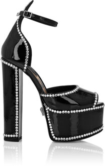 Philipp Plein Patent Leather Platform Sandals Hi-Heels Zwart - EU 41