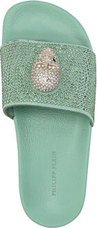 Philipp Plein Platte Sandalen Skull Turquoise