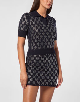 Philipp Plein Pullover Polo-Nek Monogram - maat Donkerblauw