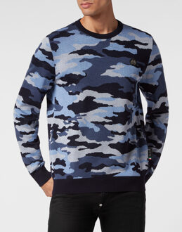Philipp Plein Pullover Ronde Hals Camouflage - maat 2XL Donkerblauw
