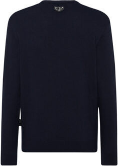 Philipp Plein Pullover Ronde Hals Donkerblauw - 4XL