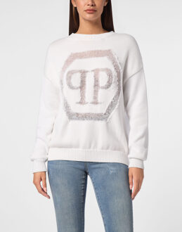Philipp Plein Pullover Ronde Hals Hexagon Wit - M