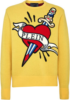 Philipp Plein Pullover Ronde Hals Love Geel - 2XL