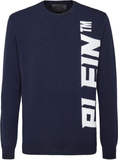 Philipp Plein Pullover Ronde Hals - maat M Donkerblauw