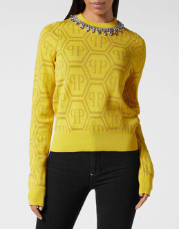 Philipp Plein Pullover Ronde Hals Monogram Geel - L