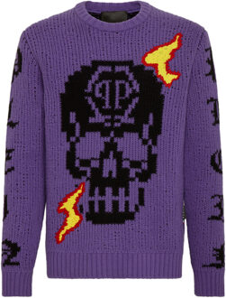 Philipp Plein Pullover Ronde Hals Paars - 3XL