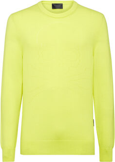 Philipp Plein Pullover Ronde Hals Skull And Plein - maat L Geel