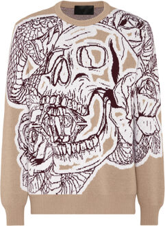 Philipp Plein Pullover Ronde Hals Skull Beige